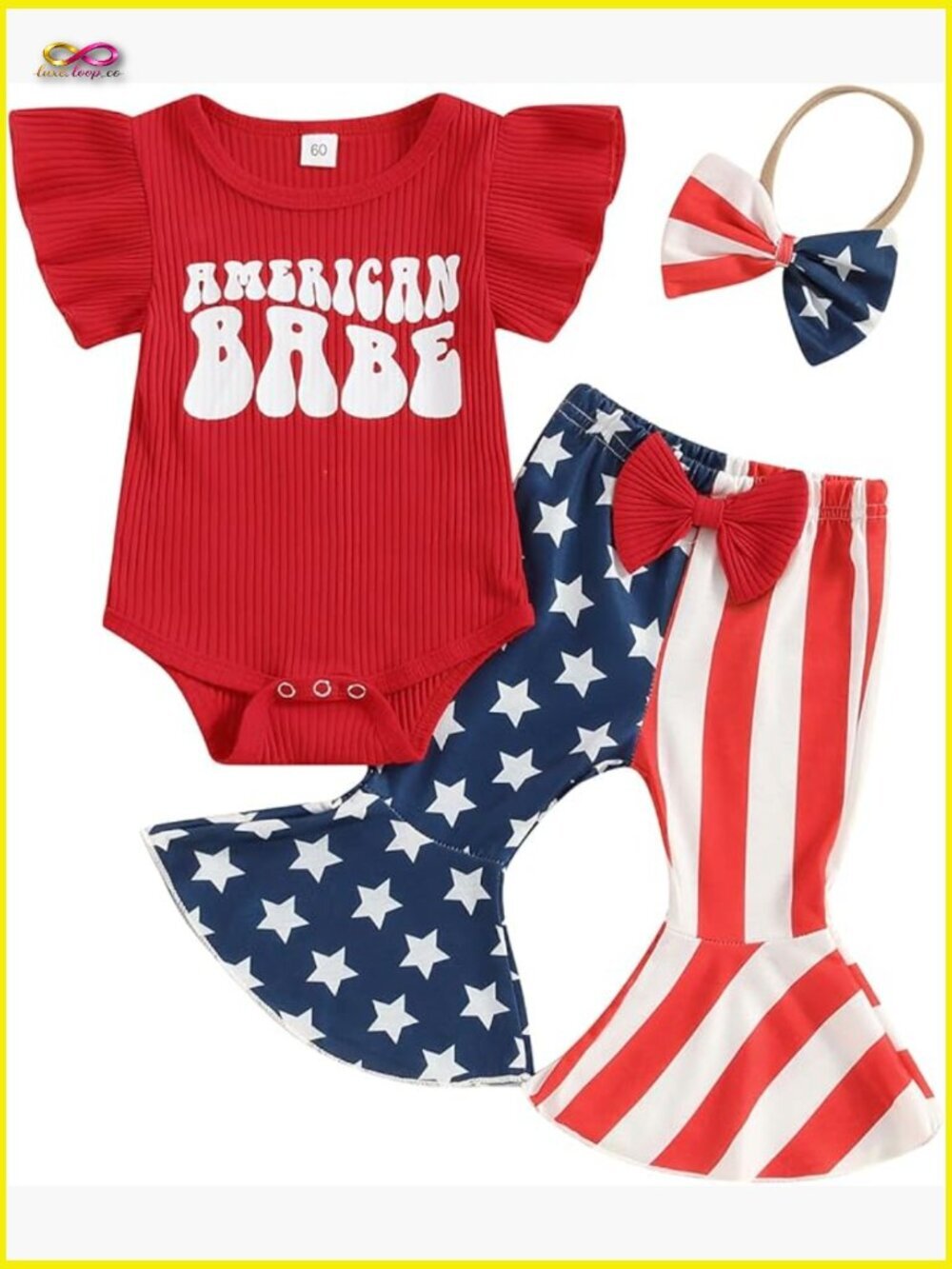 Newborn Baby Girl Bell Bottom Romper Set Flare Pants Headband Cute Outfit